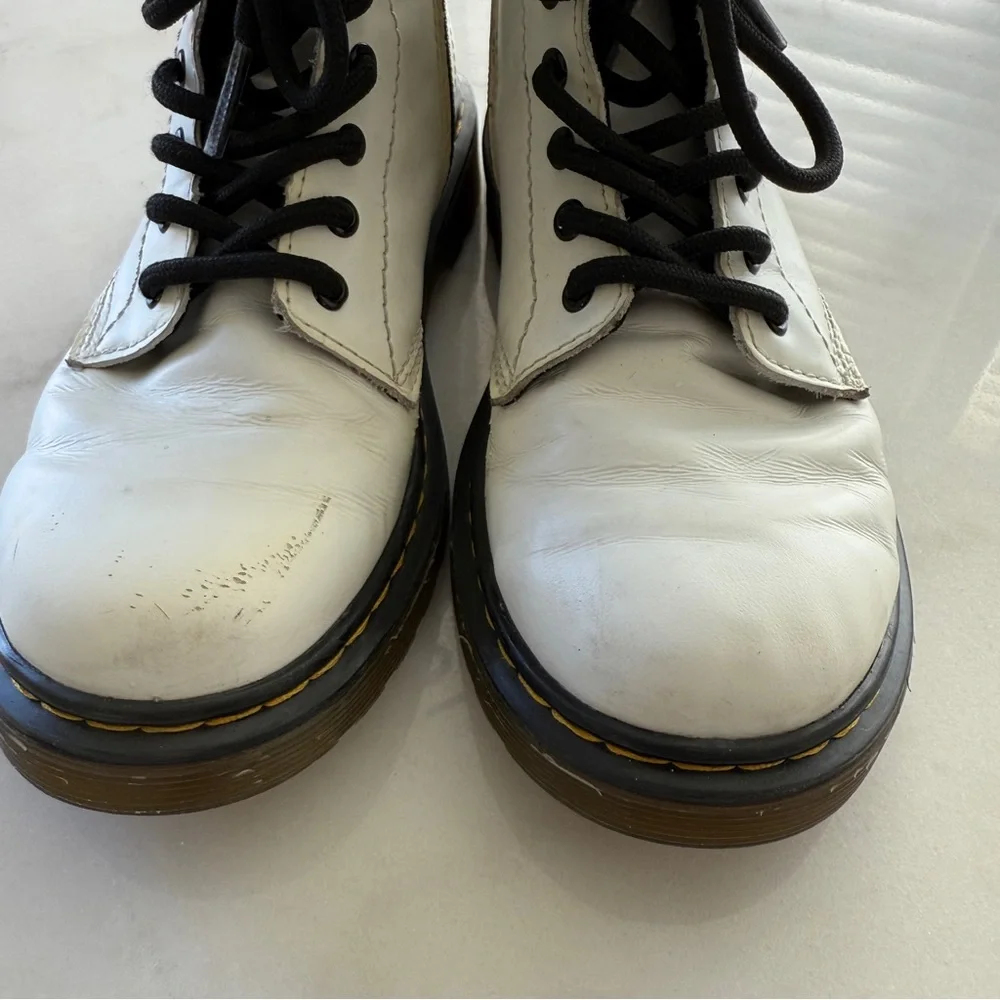 Dr. Martens White and Black Kids Leather Lace-Up Boots